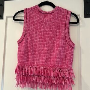 Club Monaco Pink Fringe Sleeveless Sweater Top